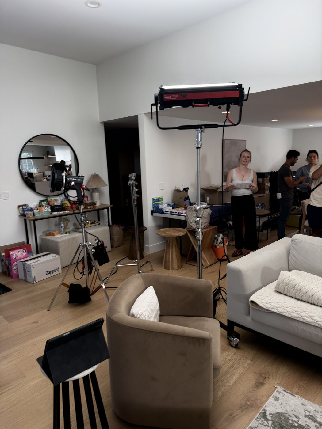 Lighting and crew in the living room